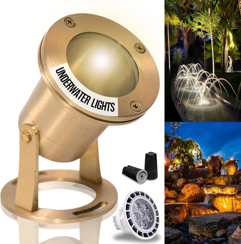 MIK Solutions إضاءة تحت الماء 113 مصابيح LED نحاسية صلبة قابلة للغمر مع لمبة LED 7WMR16 لإضاءة برك المياه والنوافير المائية - Image 1